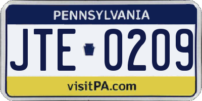 PA license plate JTE0209