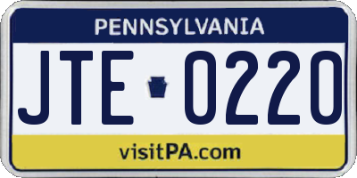 PA license plate JTE0220