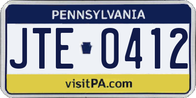 PA license plate JTE0412