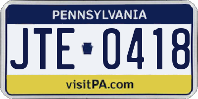 PA license plate JTE0418