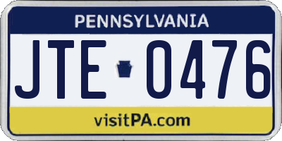 PA license plate JTE0476