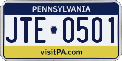 PA license plate JTE0501
