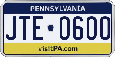 PA license plate JTE0600
