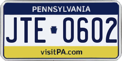 PA license plate JTE0602