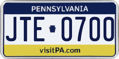 PA license plate JTE0700
