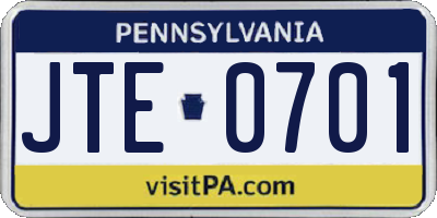 PA license plate JTE0701