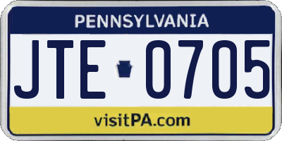 PA license plate JTE0705