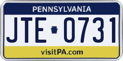 PA license plate JTE0731