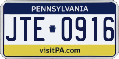 PA license plate JTE0916