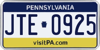 PA license plate JTE0925