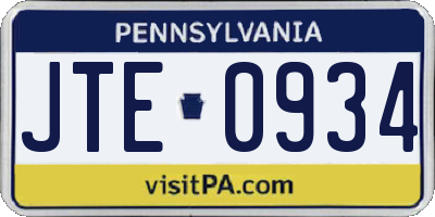 PA license plate JTE0934