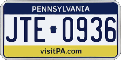 PA license plate JTE0936