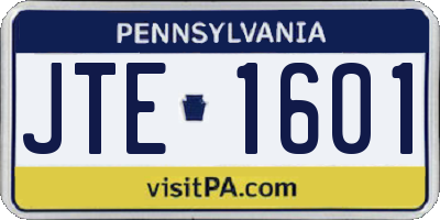 PA license plate JTE1601