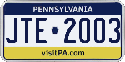 PA license plate JTE2003