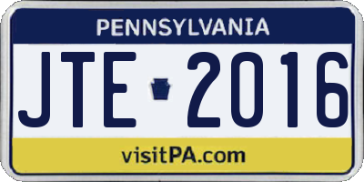 PA license plate JTE2016
