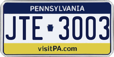 PA license plate JTE3003