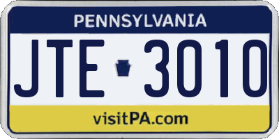 PA license plate JTE3010