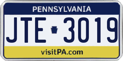 PA license plate JTE3019