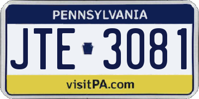 PA license plate JTE3081