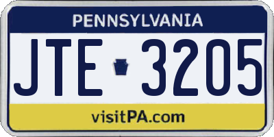 PA license plate JTE3205