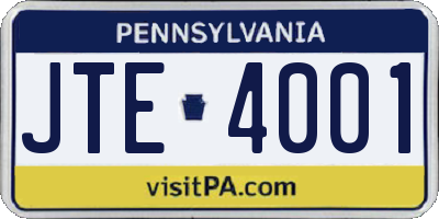 PA license plate JTE4001