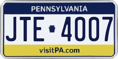 PA license plate JTE4007