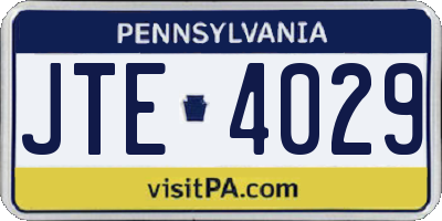PA license plate JTE4029