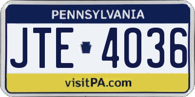 PA license plate JTE4036