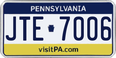 PA license plate JTE7006