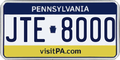 PA license plate JTE8000