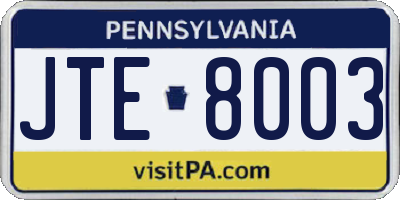 PA license plate JTE8003