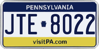 PA license plate JTE8022