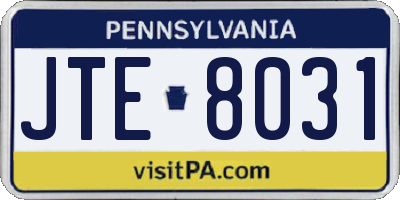 PA license plate JTE8031
