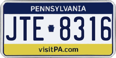 PA license plate JTE8316