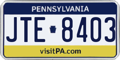 PA license plate JTE8403