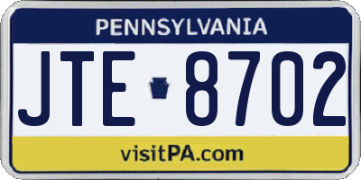 PA license plate JTE8702