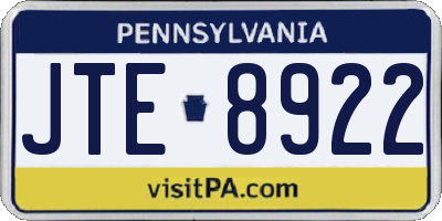 PA license plate JTE8922