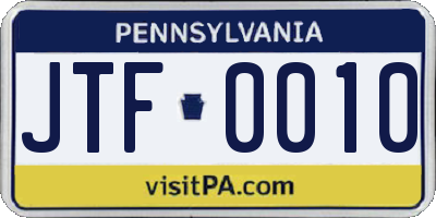 PA license plate JTF0010
