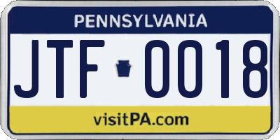 PA license plate JTF0018