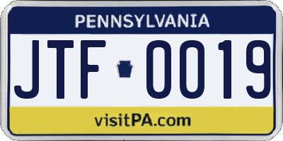 PA license plate JTF0019