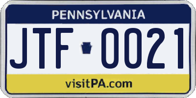 PA license plate JTF0021