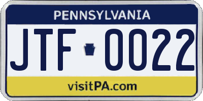 PA license plate JTF0022