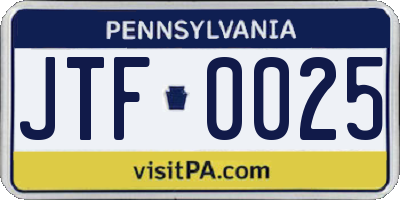 PA license plate JTF0025
