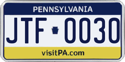 PA license plate JTF0030