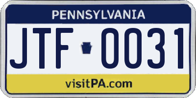 PA license plate JTF0031