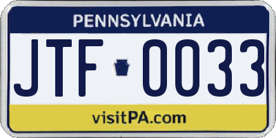 PA license plate JTF0033