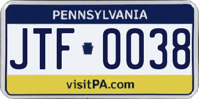PA license plate JTF0038