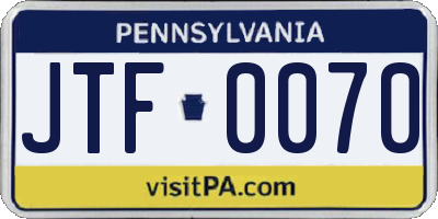PA license plate JTF0070