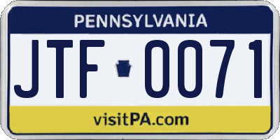 PA license plate JTF0071