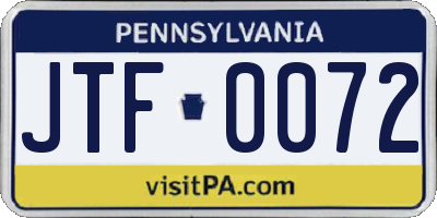 PA license plate JTF0072